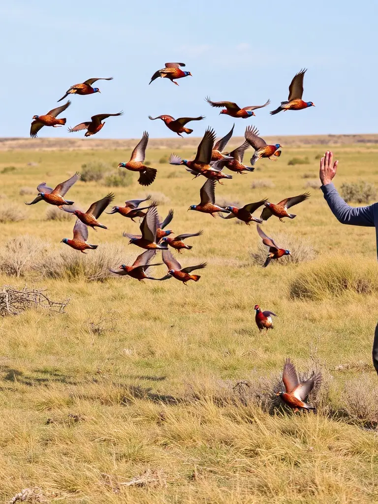 A photograph of SOCIETE DE LA SOUDIERE members releasing pheasants into a managed habitat, illustrating their commitment to game population management.